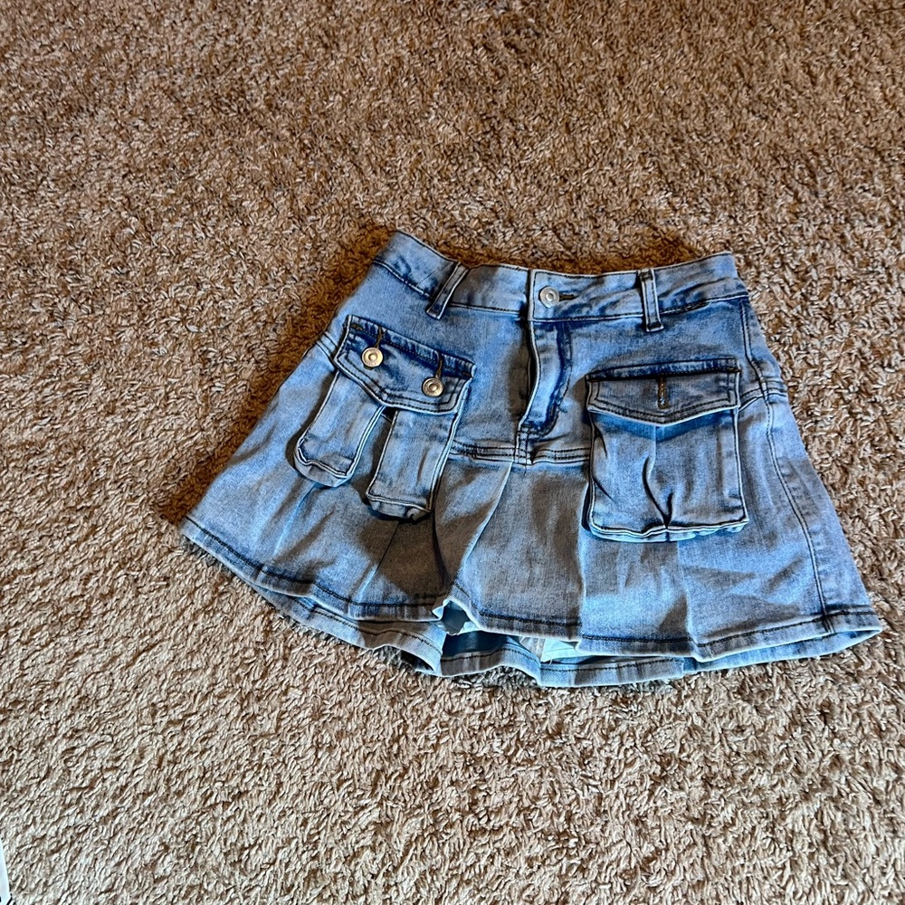 Blue Skorts with Distressed Denim Look